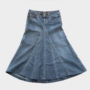 Y2K Blue Denim Flare Maxi Skirt